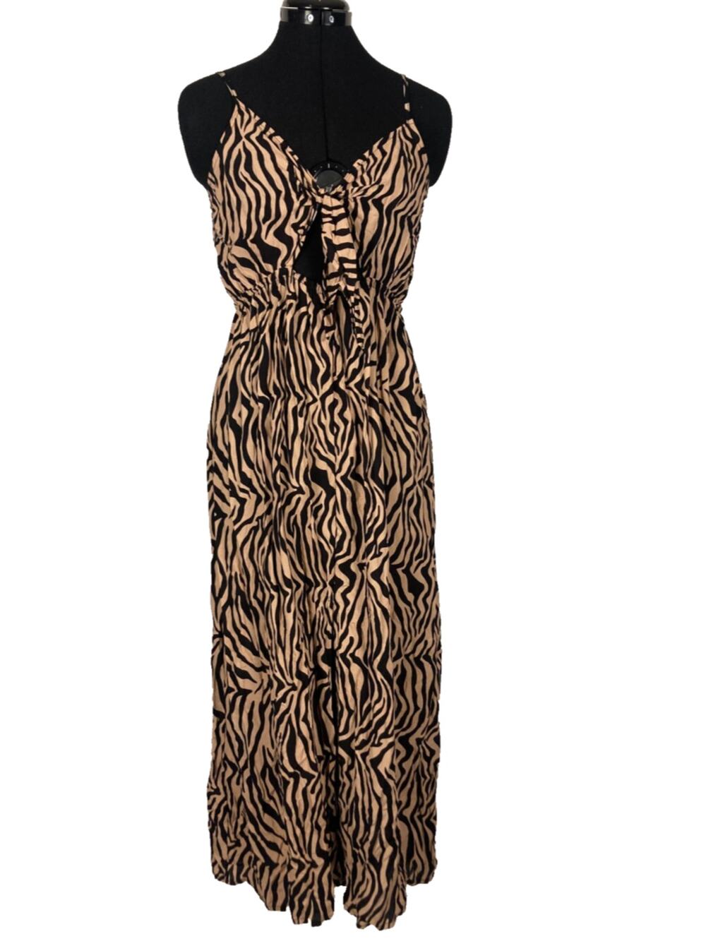 M J for Justify lightweight maxi cut out tan black zebra animal sundress slit